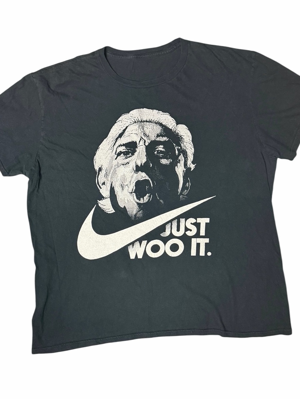 Ric Flair Just Woo It Graphic Tee Faded Black Wrestling Parody T-Shirt XXL